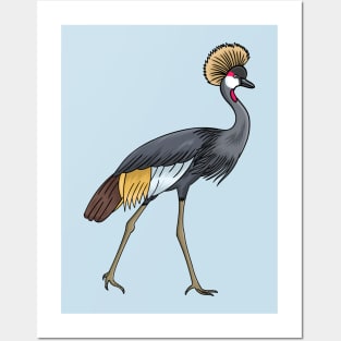 Grey crowned crane cartoon illustration Posters and Art